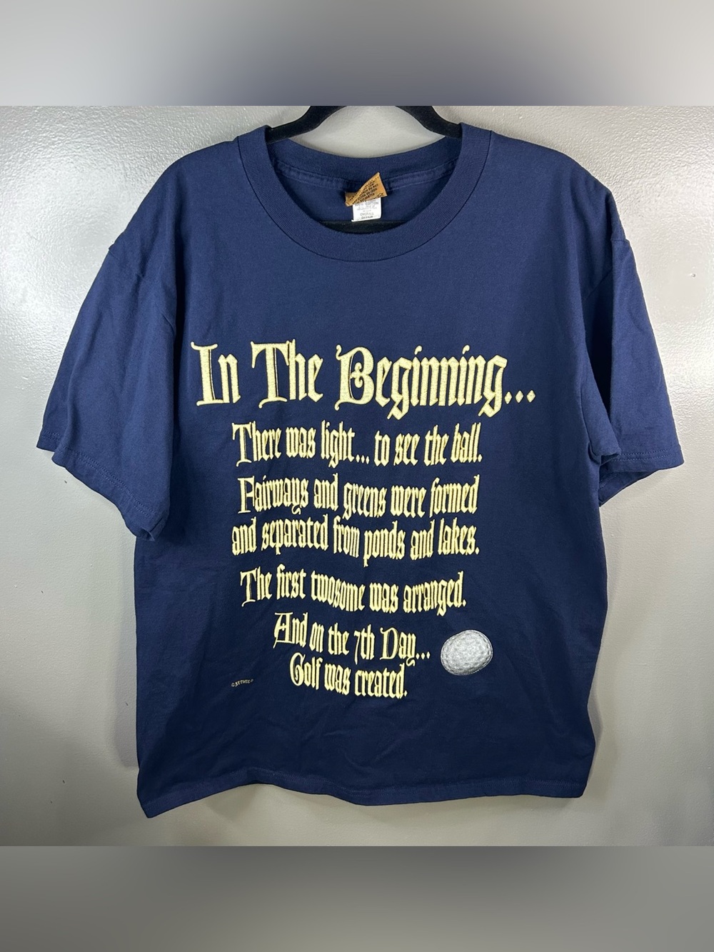 Vintage Nutmeg Golf God Jesus Parody Funny Navy Blue Shirt Size Large